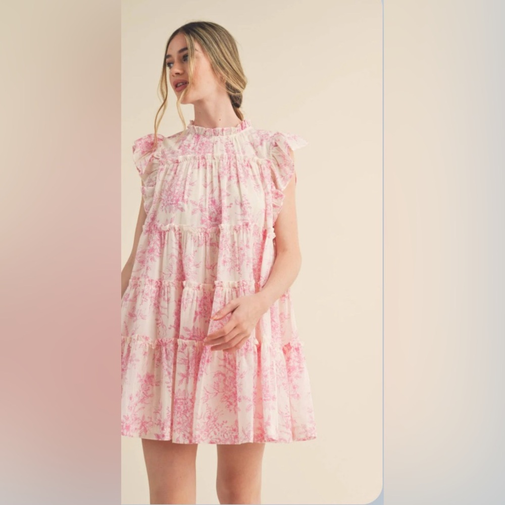 &merci Flutter Sleeve Cotton Baby doll‎ Dress Pink Toile Women's Size Medium